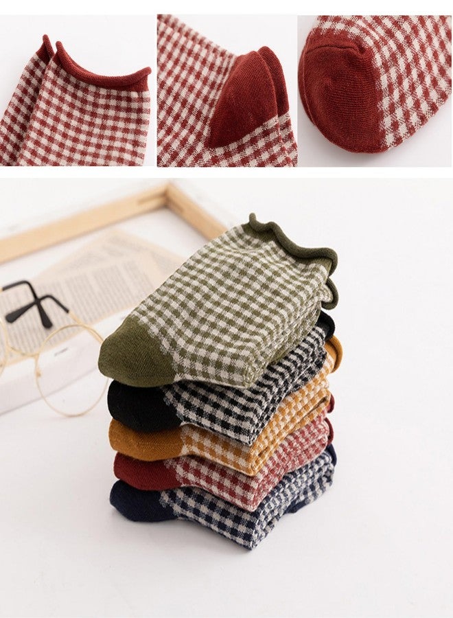 ACGarden Cute Multi Colored Checkered Cotton Crew Socks For Women, Size 5-8, Pack of 5 - Image 3